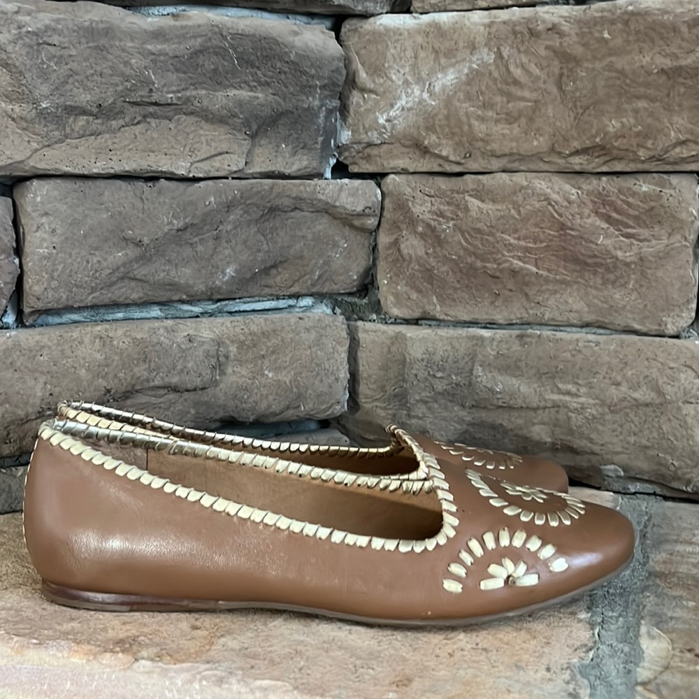 Jack Rogers Waverly Whipstitch Loafers / Brown & Gold‎ / SZ 9.5
